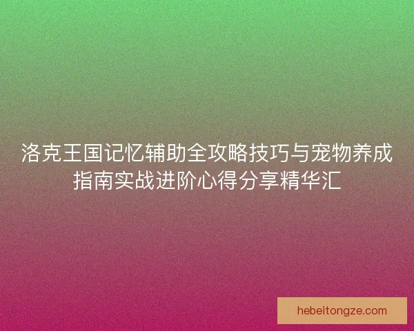洛克王国记忆辅助全攻略技巧与宠物养成指南实战进阶心得分享精华汇 洛克王国记忆辅助全攻略技巧与宠物养成指南实战进阶心得分享精华汇