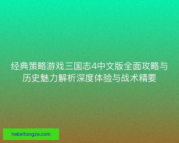 经典策略游戏三国志4中文版全面攻略与历史魅力解析深度体验与战术精要